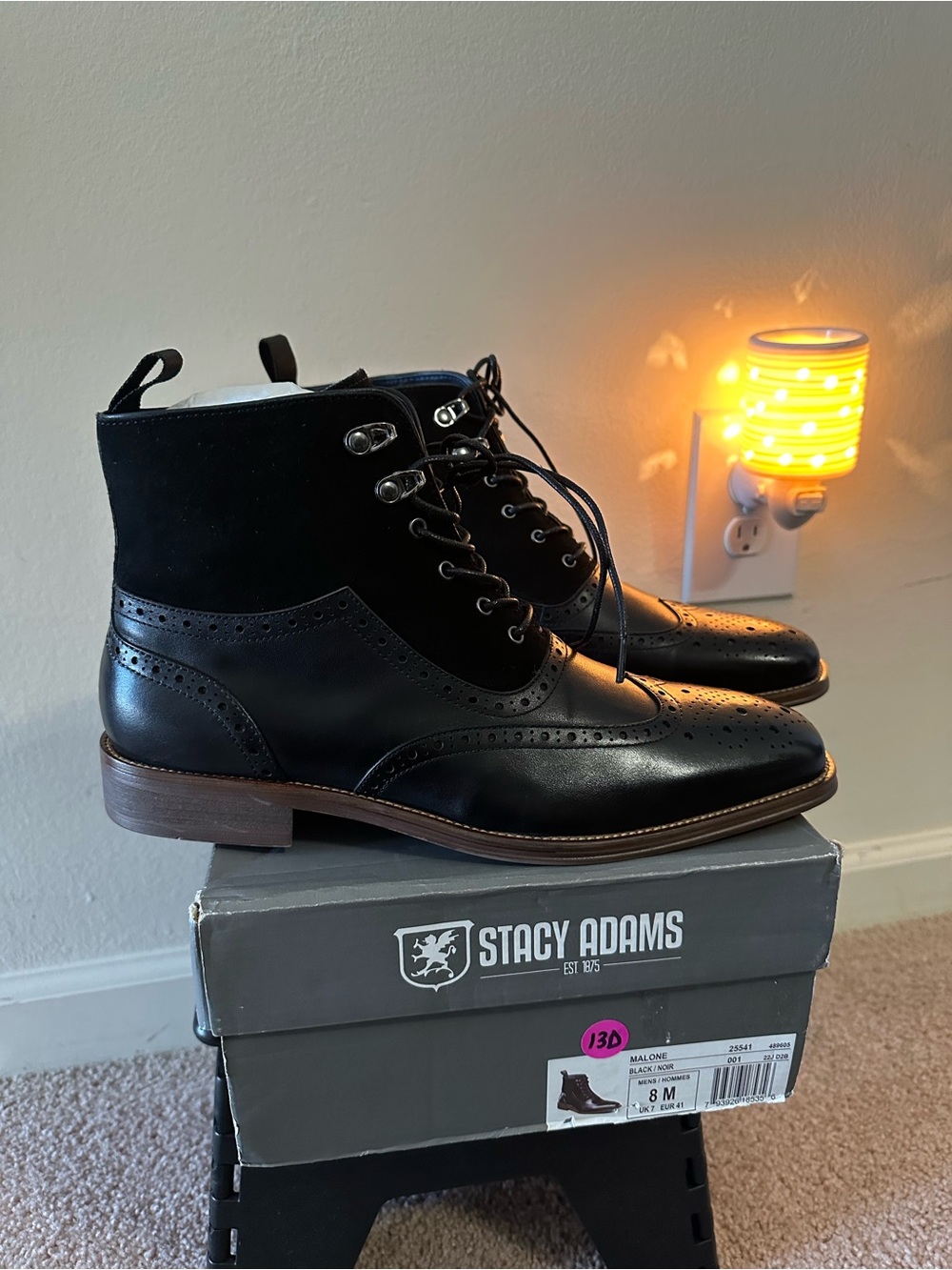 Stacy Adams Black Leather & Suede Chukka Wingtip Boots